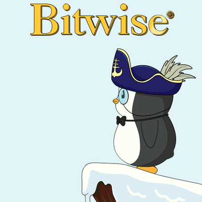 A Penguin Wearing A Pirate Hat Is Holding A Gold Pyramid And The Word Bitwise Is Above It GIF