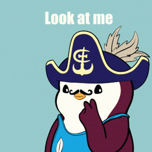 A Penguin Wearing A Pirate Hat With The Words I 'M The Captain Now GIF