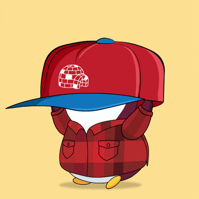 A Penguin Wearing A Plaid Jacket And A Red Hat GIF