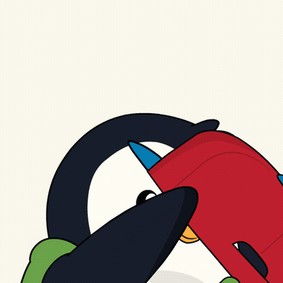 A Penguin Wearing A Red Hat And A Green Jacket Is Covering His Nose GIF