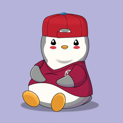 A Penguin Wearing A Red Hat And A Maroon Shirt With The Letter B On It GIF
