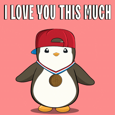 A Penguin Wearing A Red Hat And A Medal With The Letter P On It GIF
