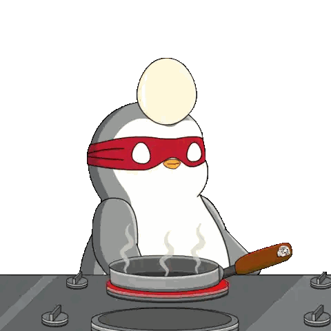 A Penguin Wearing A Red Mask Is Cooking An Egg Sticker