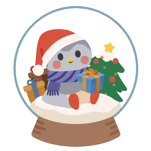 A Penguin Wearing A Santa Hat And Scarf Is Sitting In A Snow Globe Sticker