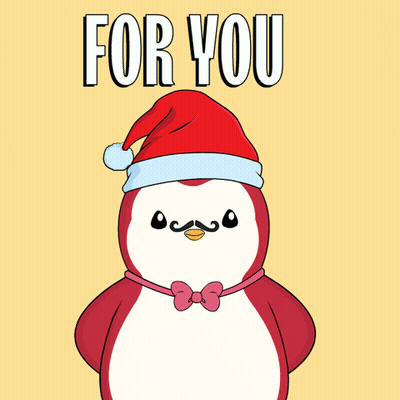 A Penguin Wearing A Santa Hat Is Holding A Gift Box With The Words For You Above It GIF