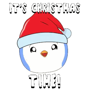 A Penguin Wearing A Santa Hat With The Words It 'S Christmas Time Written Below It Sticker