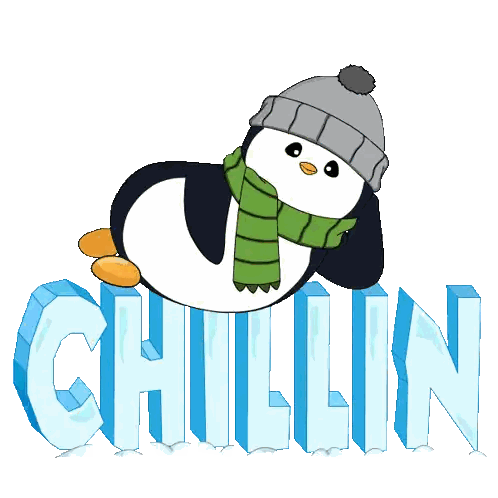 A Penguin Wearing A Scarf And A Hat Sits On A Piece Of Ice That Says Chillin Sticker