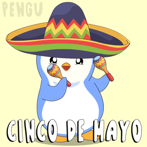 A Penguin Wearing A Sombrero And Holding Maracas With The Words Cinco De Mayo Below It GIF