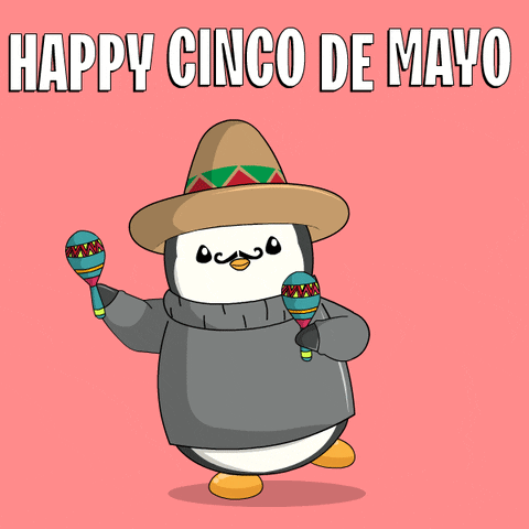 A Penguin Wearing A Sombrero And Sweater Is Holding Maracas And Wishing Happy Cinco De Mayo GIF