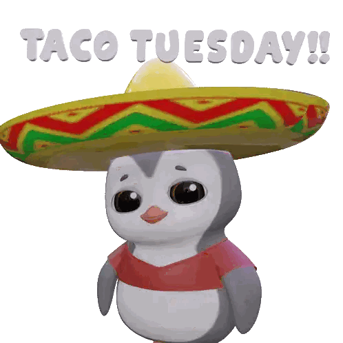 A Penguin Wearing A Sombrero With The Words Taco Tuesday Written Above It Sticker
