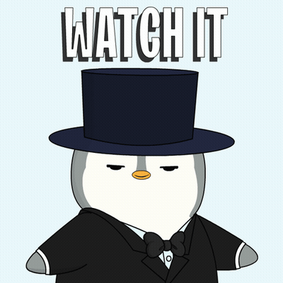 A Penguin Wearing A Top Hat And A Bow Tie Points At The Watch It Sign GIF