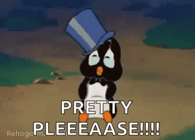 A Penguin Wearing A Top Hat Says Pretty Pleeaase !!! GIF