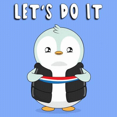 A Penguin Wearing A Vest And A Headband With The Words Let 'S Do It Below It GIF