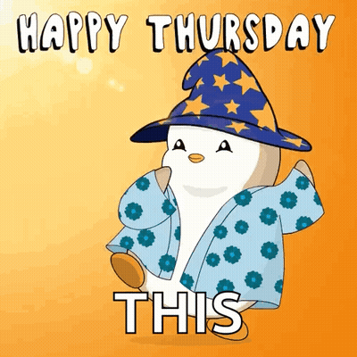 A Penguin Wearing A Wizard Hat And A Robe With The Words Happy Thursday This GIF