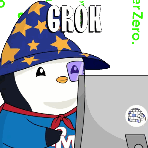 A Penguin Wearing A Wizard Hat And Glasses Looks At A Laptop Sticker