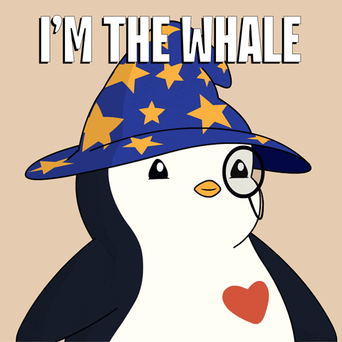 A Penguin Wearing A Wizard Hat And Glasses With The Words I 'M The Whale Below It GIF