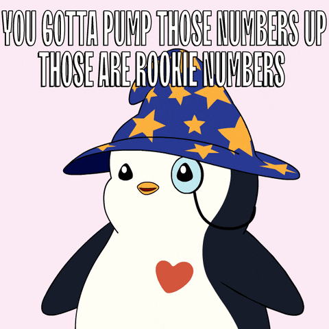 A Penguin Wearing A Wizard Hat Says You Gotta Pump Those Numbers Up GIF