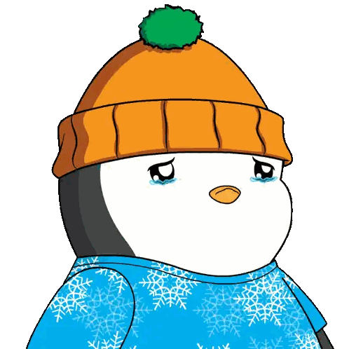A Penguin Wearing An Orange Hat And A Blue Sweater With Snowflakes On It Sticker