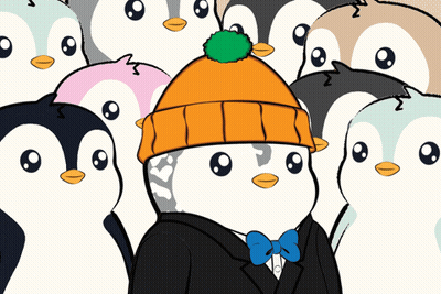 A Penguin Wearing An Orange Hat And A Bow Tie GIF