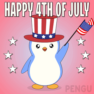 A Penguin Wearing An Uncle Sam Hat Is Holding An American Flag GIF