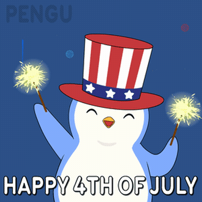 A Penguin Wearing An Uncle Sam Hat Is Holding Sparklers And Wishing Everyone Happy 4Th Of July GIF