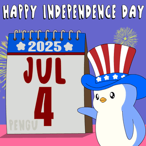A Penguin Wearing An Uncle Sam Hat Is Standing Next To A Calendar That Says July 4 2025 GIF