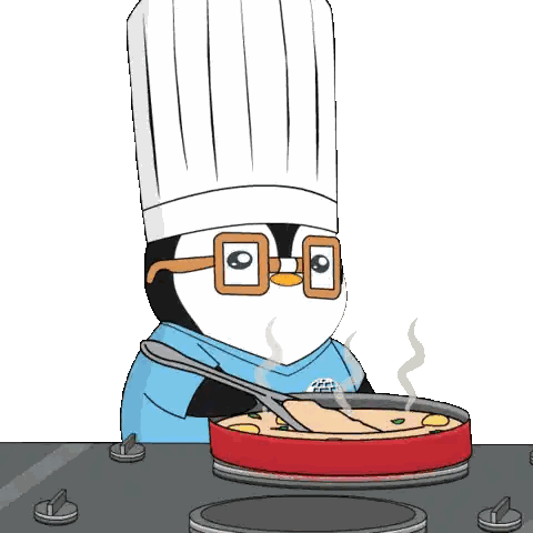 A Penguin Wearing Glasses And A Chef 'S Hat Is Cooking Sticker