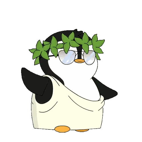 A Penguin Wearing Glasses And A Wreath Of Green Leaves On Its Head Sticker