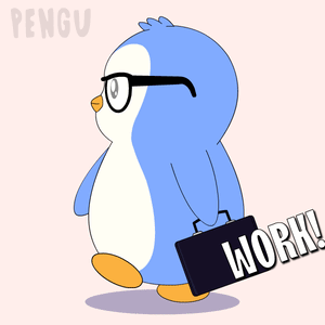 A Penguin Wearing Glasses And Carrying A Briefcase That Says Work GIF