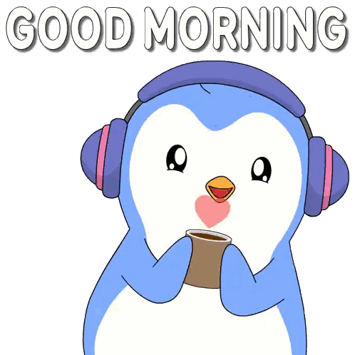 A Penguin Wearing Headphones Holds A Cup Of Coffee Sticker