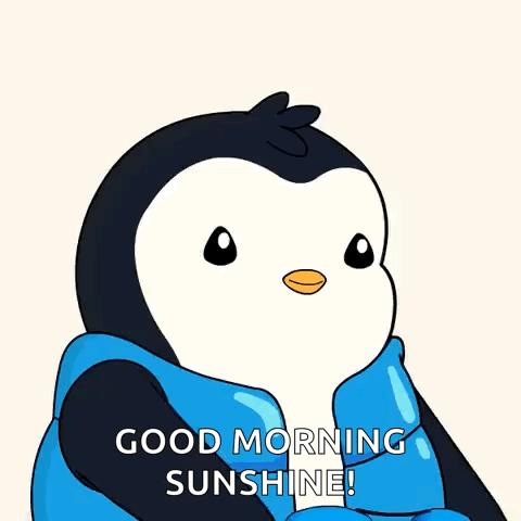 A Penguin Wearing Sunglasses And A Blue Jacket Says " Good Morning Sunshine " GIF