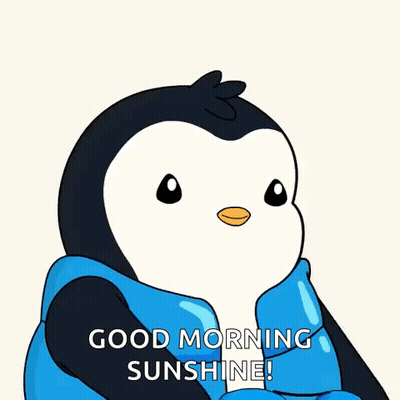 A Penguin Wearing Sunglasses And A Blue Jacket Says " Good Morning Sunshine " GIF