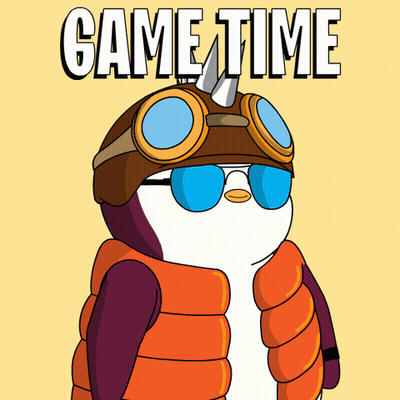 A Penguin Wearing Sunglasses And A Helmet With The Words Game Time Above It GIF