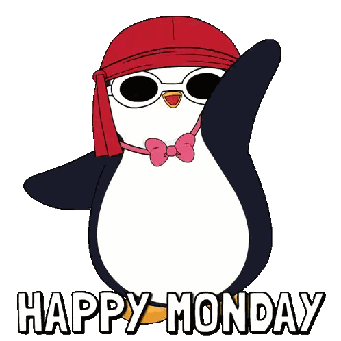 A Penguin Wearing Sunglasses And A Red Bandana Says " Happy Monday " Sticker