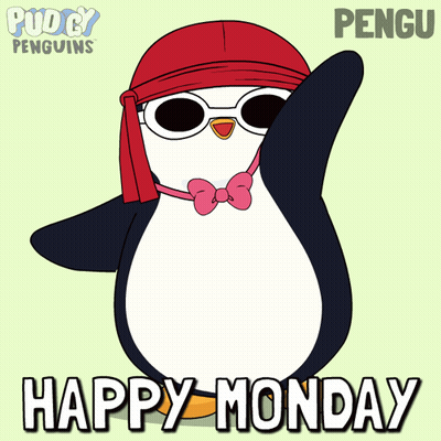A Penguin Wearing Sunglasses And A Red Bandana Says " Happy Monday " GIF