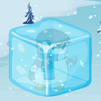 A Penguin Wearing Sunglasses And A Scarf Is Frozen In A Cube Of Ice GIF