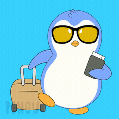 A Penguin Wearing Sunglasses Holds A Passport And A Ticket GIF