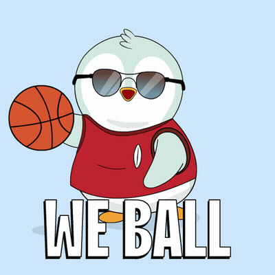 A Penguin Wearing Sunglasses Is Holding A Basketball And Says " We Ball " GIF