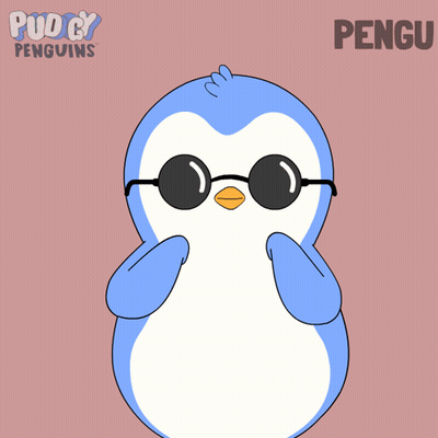 A Penguin Wearing Sunglasses Is Holding Two Red Hearts And The Word Pengu Is On The Bottom GIF