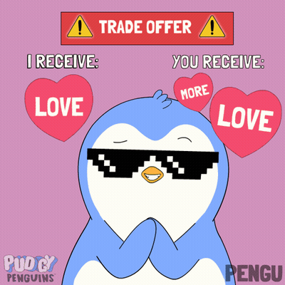 A Penguin Wearing Sunglasses Is Surrounded By Hearts That Say " Love " GIF