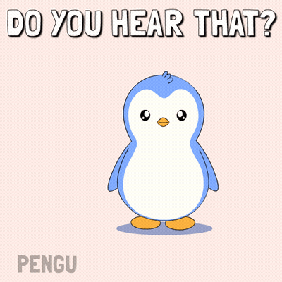 A Penguin With A Big Ear And The Words " Do You Hear That " GIF