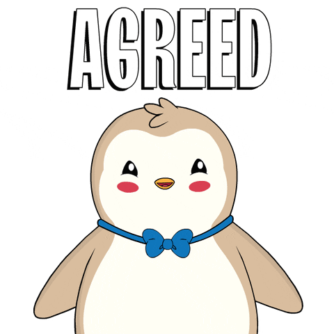 A Penguin With A Blue Bow Tie And The Word Agreed Behind It GIF