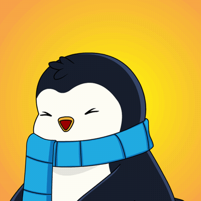A Penguin With A Blue Scarf Around Its Neck Is Smiling GIF