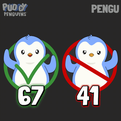 A Penguin With A Check Mark And A Penguin With A Red Circle And The Number 41 GIF