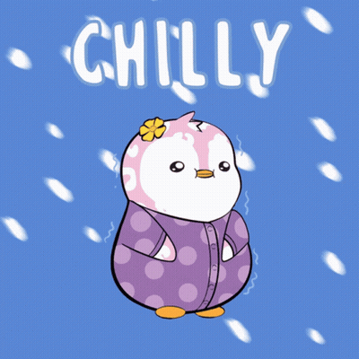 A Penguin With A Flower On Its Head And The Word Chilly On The Bottom GIF