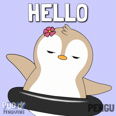 A Penguin With A Flower On Its Head And The Words Hello GIF