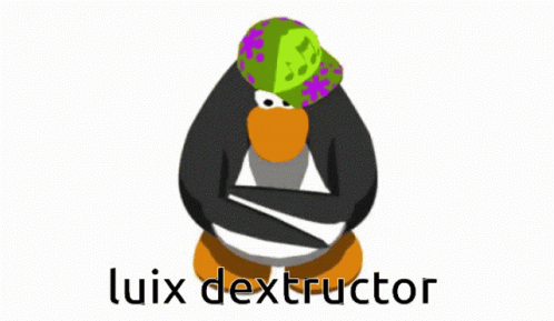 A Penguin With A Green Hat And The Words Luix Dextractor On The Bottom GIF