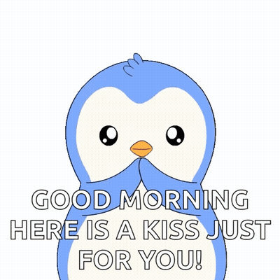 A Penguin With A Heart In Its Beak Says Good Morning There Is A Kiss Just For You GIF
