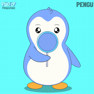 A Penguin With A Heart Shaped Scarf Around Its Neck And The Word Pengu On The Bottom Right GIF