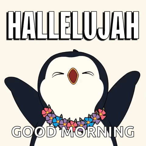 A Penguin With A Lei Around Its Neck Says Good Morning GIF